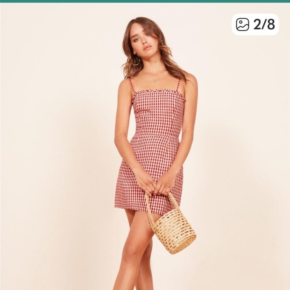 Reformation red gingham Ava mini dress size 2 - Picture 2 of 12
